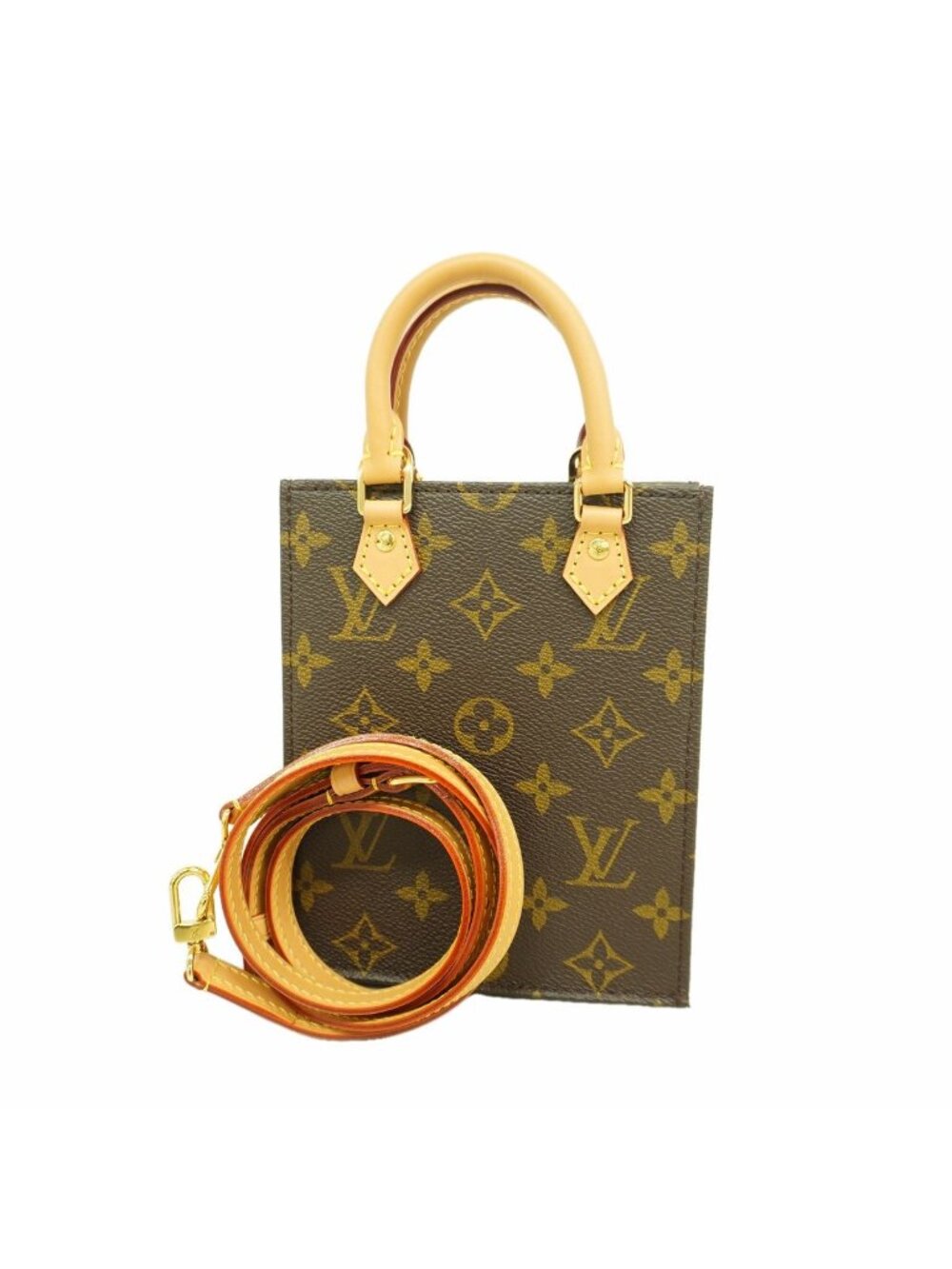 Louis Vuitton Handbag Monogram Petite Sac Plat Brown 2-Way Bag